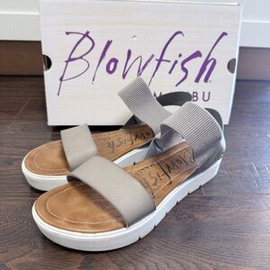 BLOWFISH GRAY PEWTER LEATHER AND STRETCHY SANDALS